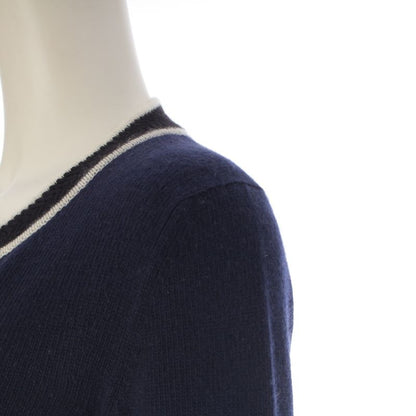 Chanel Cashmere Logo Plate Long Sleeve Knit Cardigan Navy 36