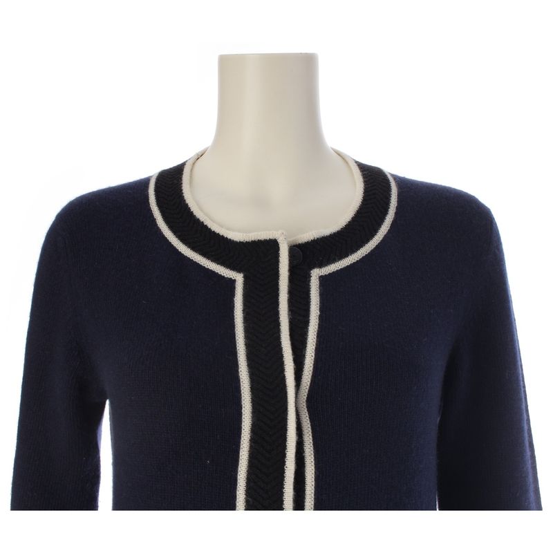 Chanel Cashmere Logo Plate Long Sleeve Knit Cardigan Navy 36