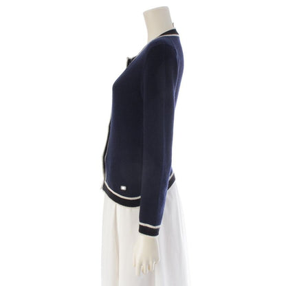 Chanel Cashmere Logo Plate Long Sleeve Knit Cardigan Navy 36