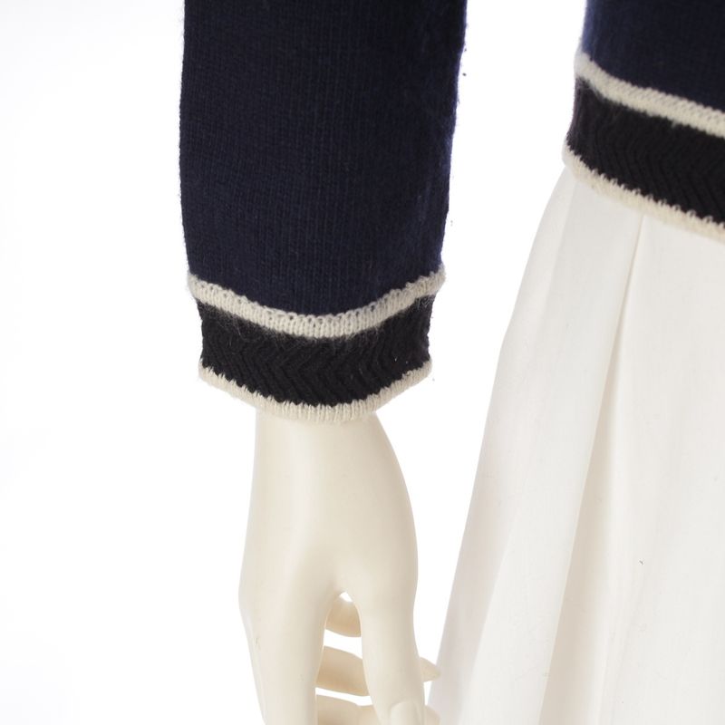 Chanel Cashmere Logo Plate Long Sleeve Knit Cardigan Navy 36