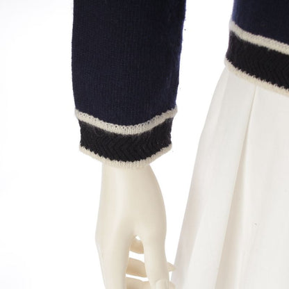 Chanel Cashmere Logo Plate Long Sleeve Knit Cardigan Navy 36