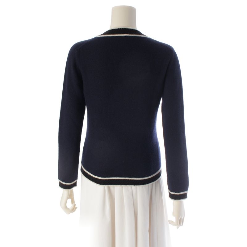 Chanel Cashmere Logo Plate Long Sleeve Knit Cardigan Navy 36