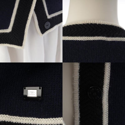 Chanel Cashmere Logo Plate Long Sleeve Knit Cardigan Navy 36