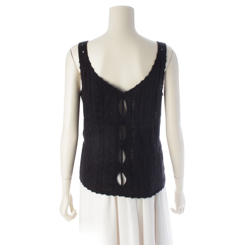 Dior 03 Angora Galiano Rhinestone Knit Top Camisole Black 40
