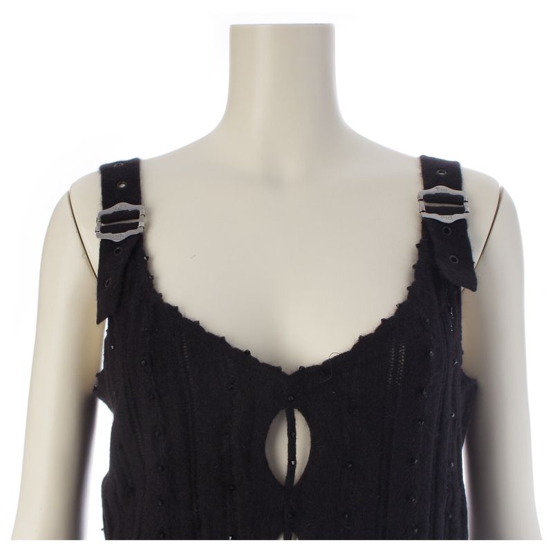 Dior 03 Angora Galiano Rhinestone Knit Top Camisole Black 40
