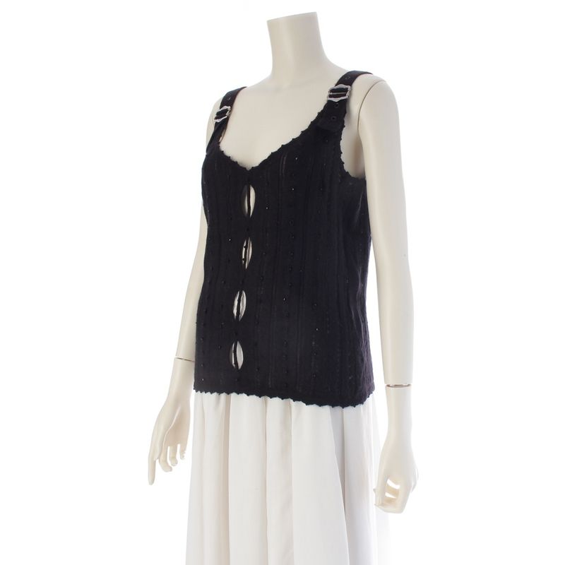 Dior 03 Angora Galiano Rhinestone Knit Top Camisole Black 40