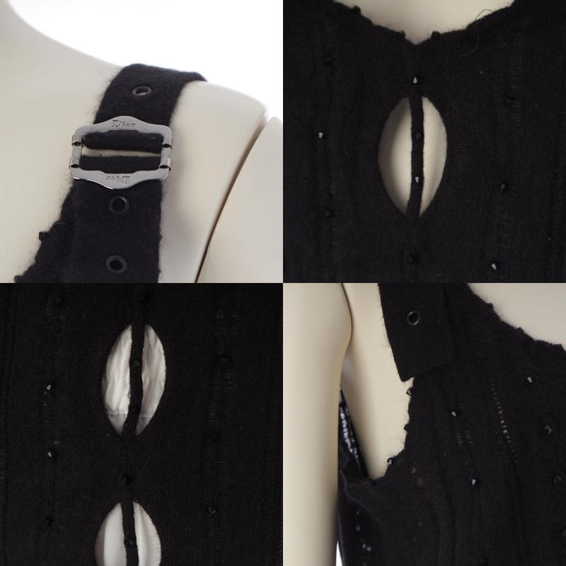 Dior 03 Angora Galiano Rhinestone Knit Top Camisole Black 40