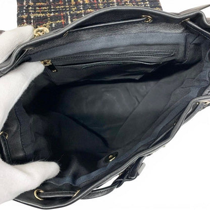 Chanel Backpack Tweed Lambskin Black Gold Quilted CC Logo Turnlock Chain