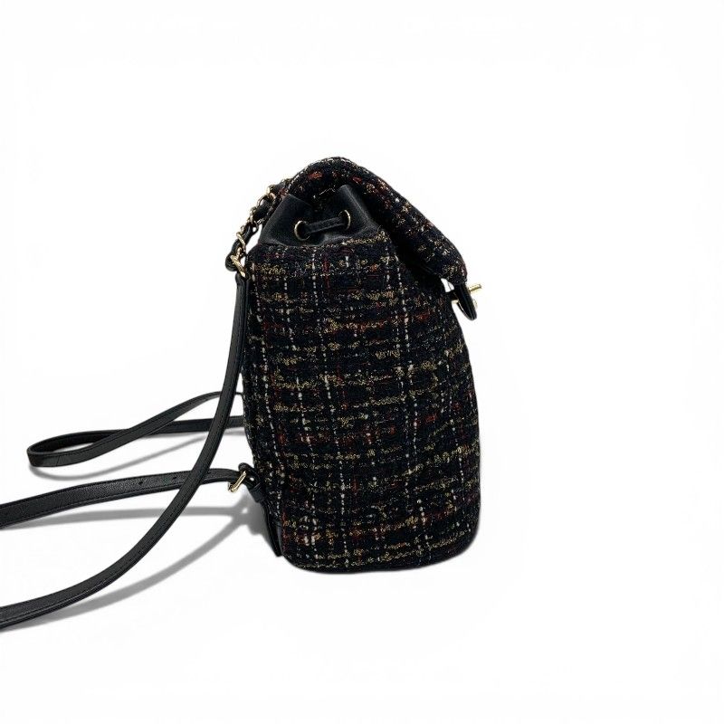 Chanel Backpack Tweed Lambskin Black Gold Quilted CC Logo Turnlock Chain