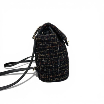 Chanel Backpack Tweed Lambskin Black Gold Quilted CC Logo Turnlock Chain