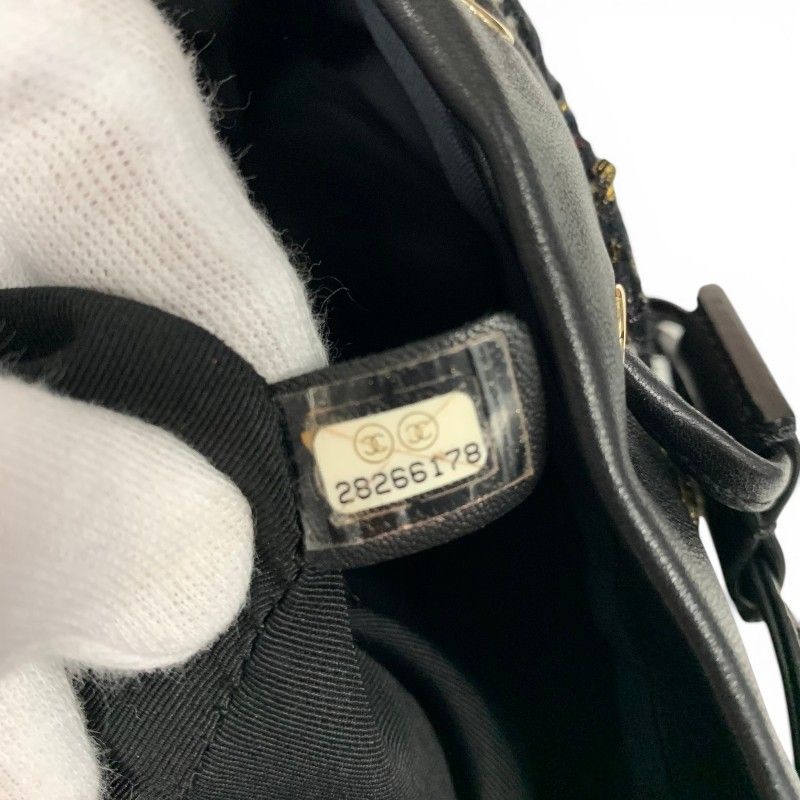 Chanel Backpack Tweed Lambskin Black Gold Quilted CC Logo Turnlock Chain