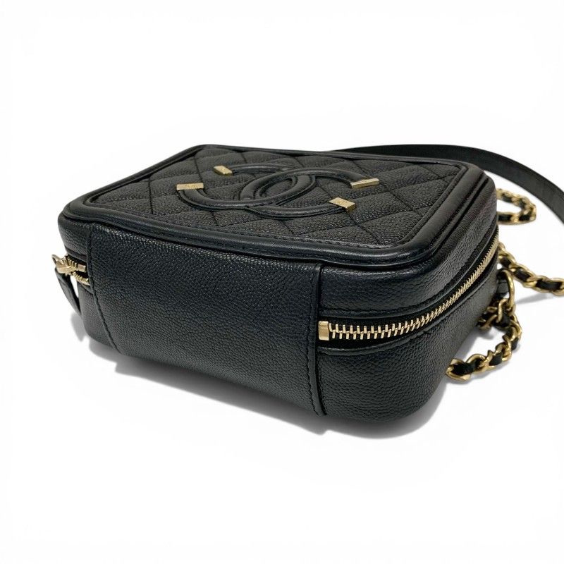 Chanel Shoulder Bag Black Gold CC Logo CC Filigree Quilted Chain