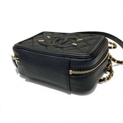 Chanel Shoulder Bag Black Gold CC Logo CC Filigree Quilted Chain