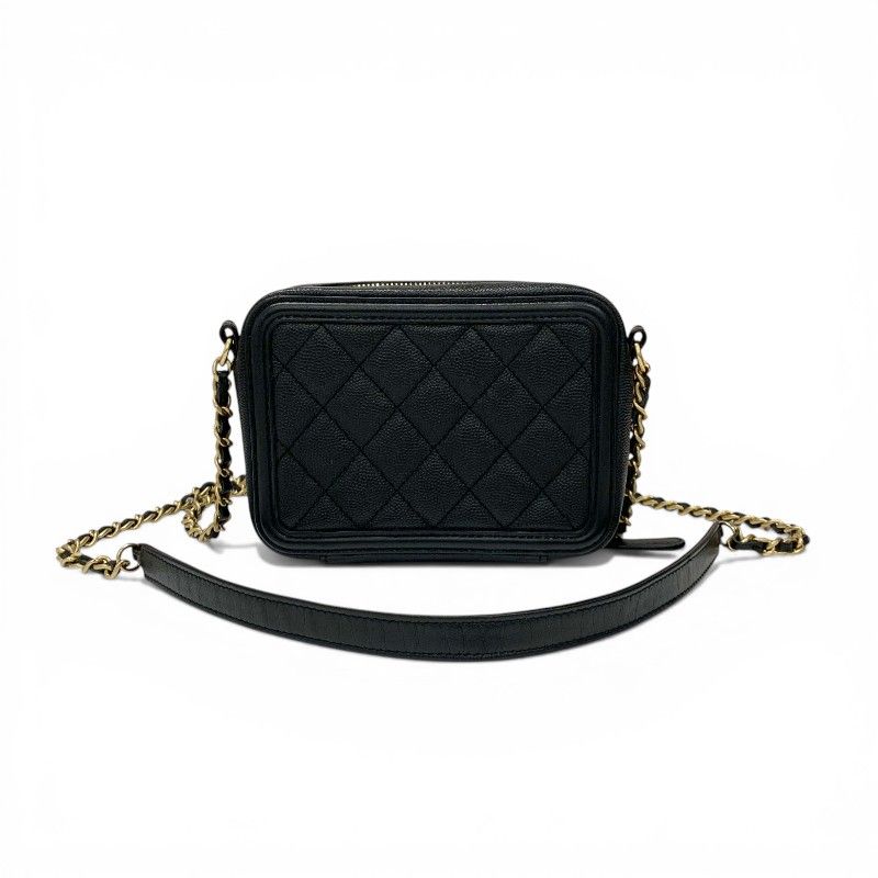 Chanel Shoulder Bag Black Gold CC Logo CC Filigree Quilted Chain
