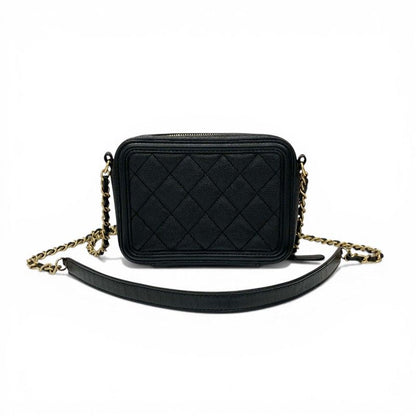 Chanel Shoulder Bag Black Gold CC Logo CC Filigree Quilted Chain