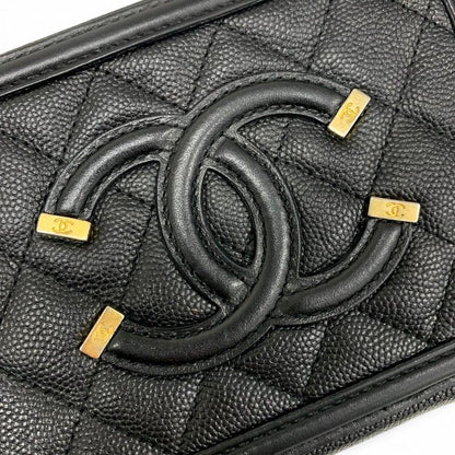 Chanel Shoulder Bag Black Gold CC Logo CC Filigree Quilted Chain