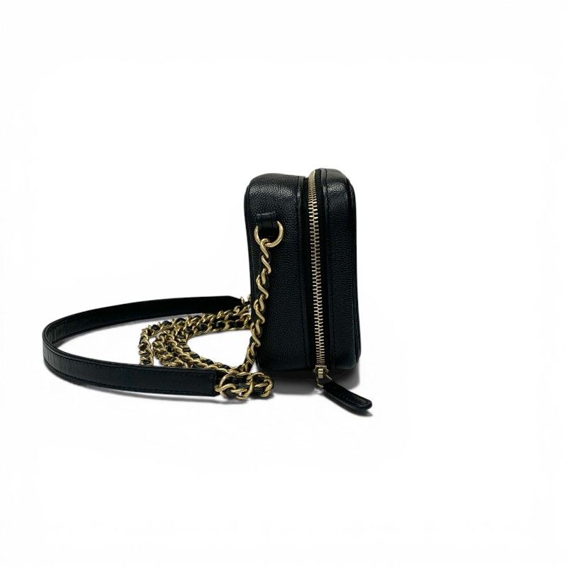 Chanel Shoulder Bag Black Gold CC Logo CC Filigree Quilted Chain