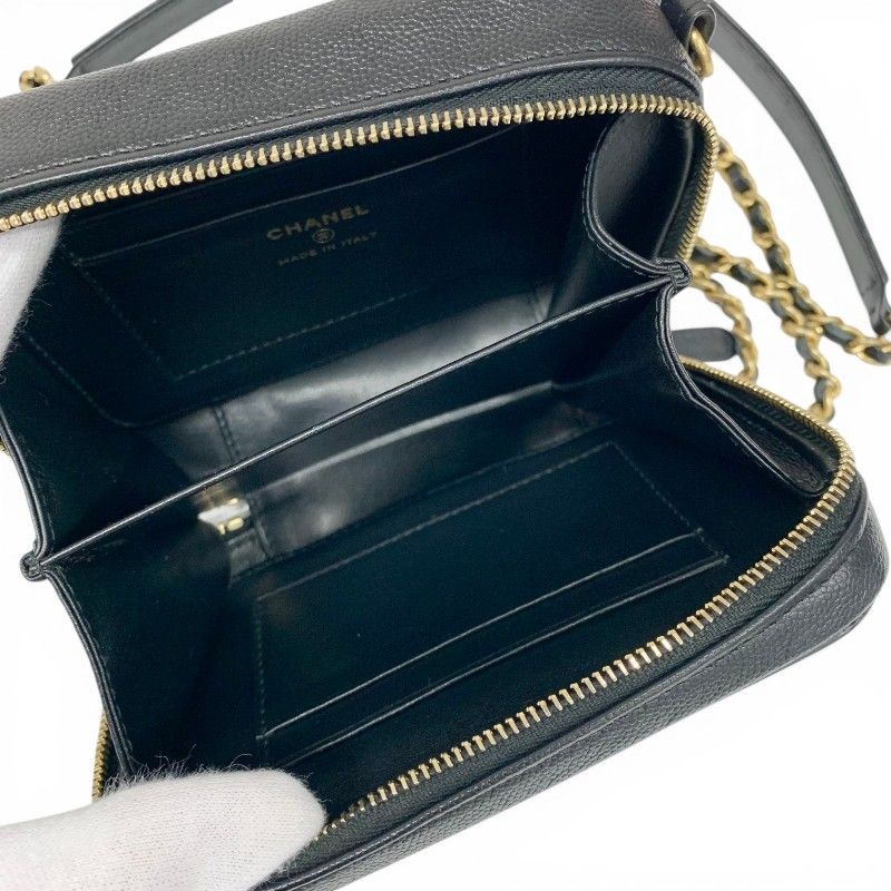 Chanel Shoulder Bag Black Gold CC Logo CC Filigree Quilted Chain