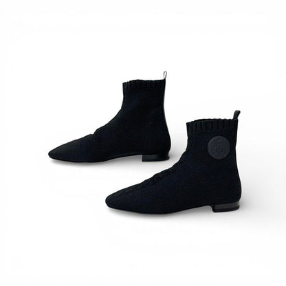 Hermes Duo Boots Short Shoes Fabric Black Knit Exlibris