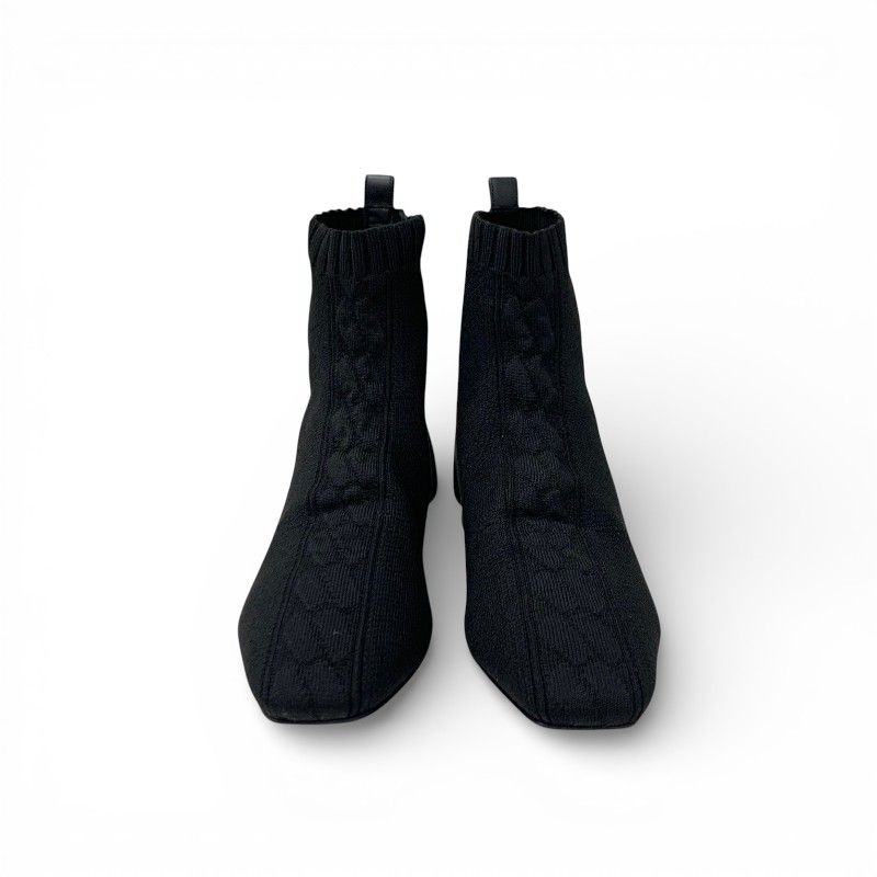 Hermes Duo Boots Short Shoes Fabric Black Knit Exlibris