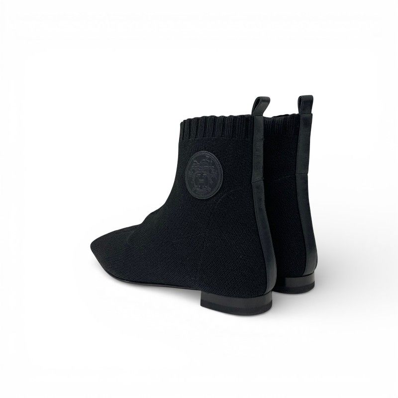 Hermes Duo Boots Short Shoes Fabric Black Knit Exlibris