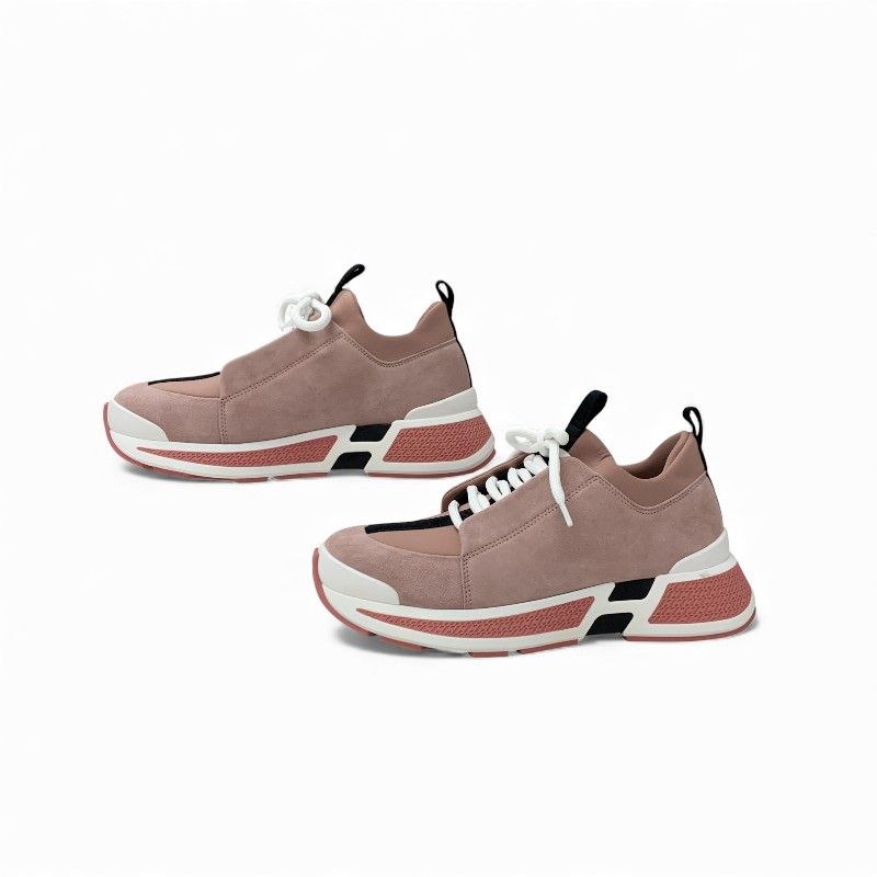 Hermes Just Sneakers Shoes Suede Fabric Pink Black White