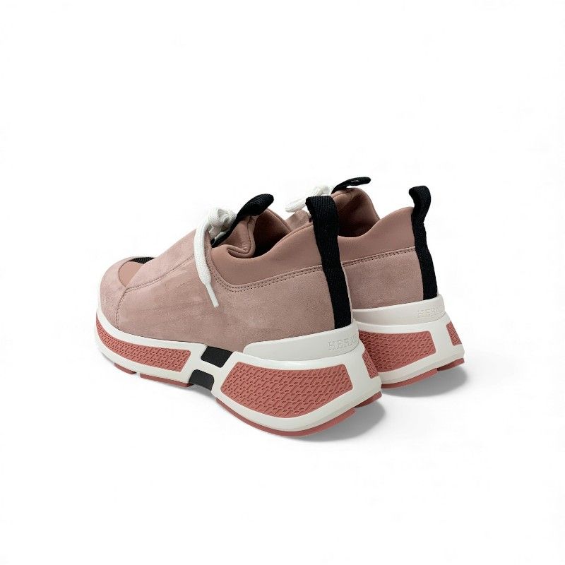 Hermes Just Sneakers Shoes Suede Fabric Pink Black White