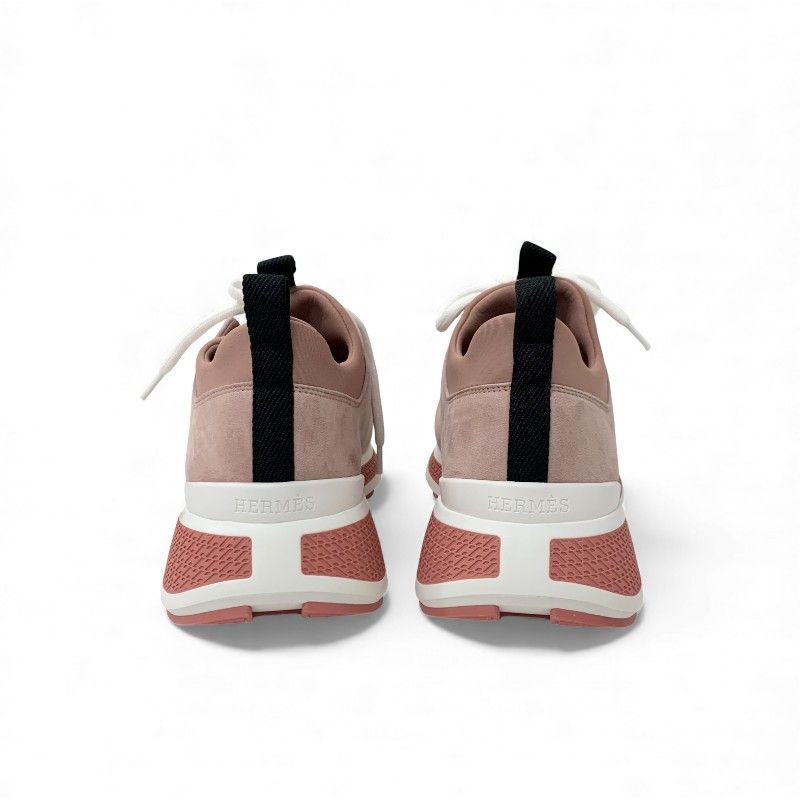 Hermes Just Sneakers Shoes Suede Fabric Pink Black White