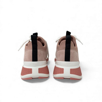 Hermes Just Sneakers Shoes Suede Fabric Pink Black White