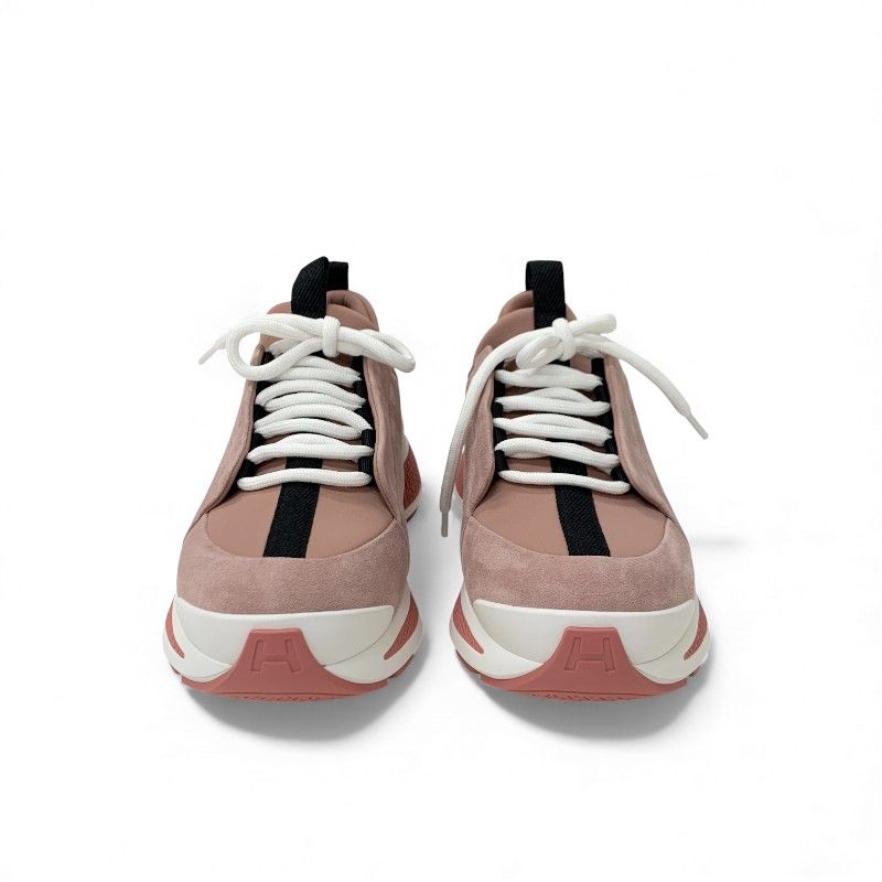 Hermes Just Sneakers Shoes Suede Fabric Pink Black White