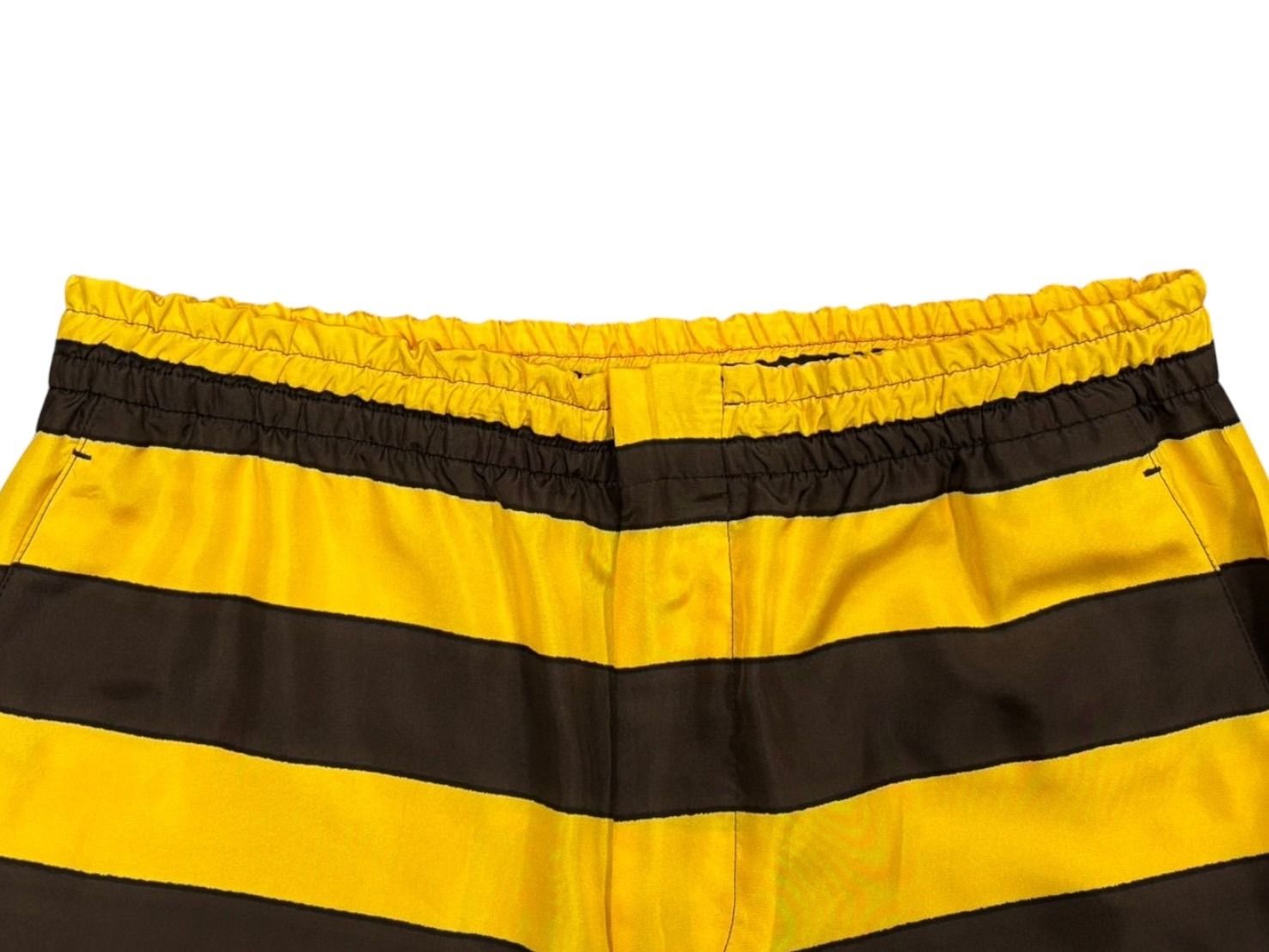 Prada Border Silk Shorts S Yellow Brown Triangle Patch — view 3