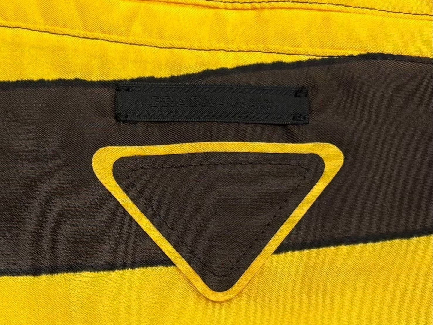 Prada Border Silk Shorts S Yellow Brown Triangle Patch — view 8