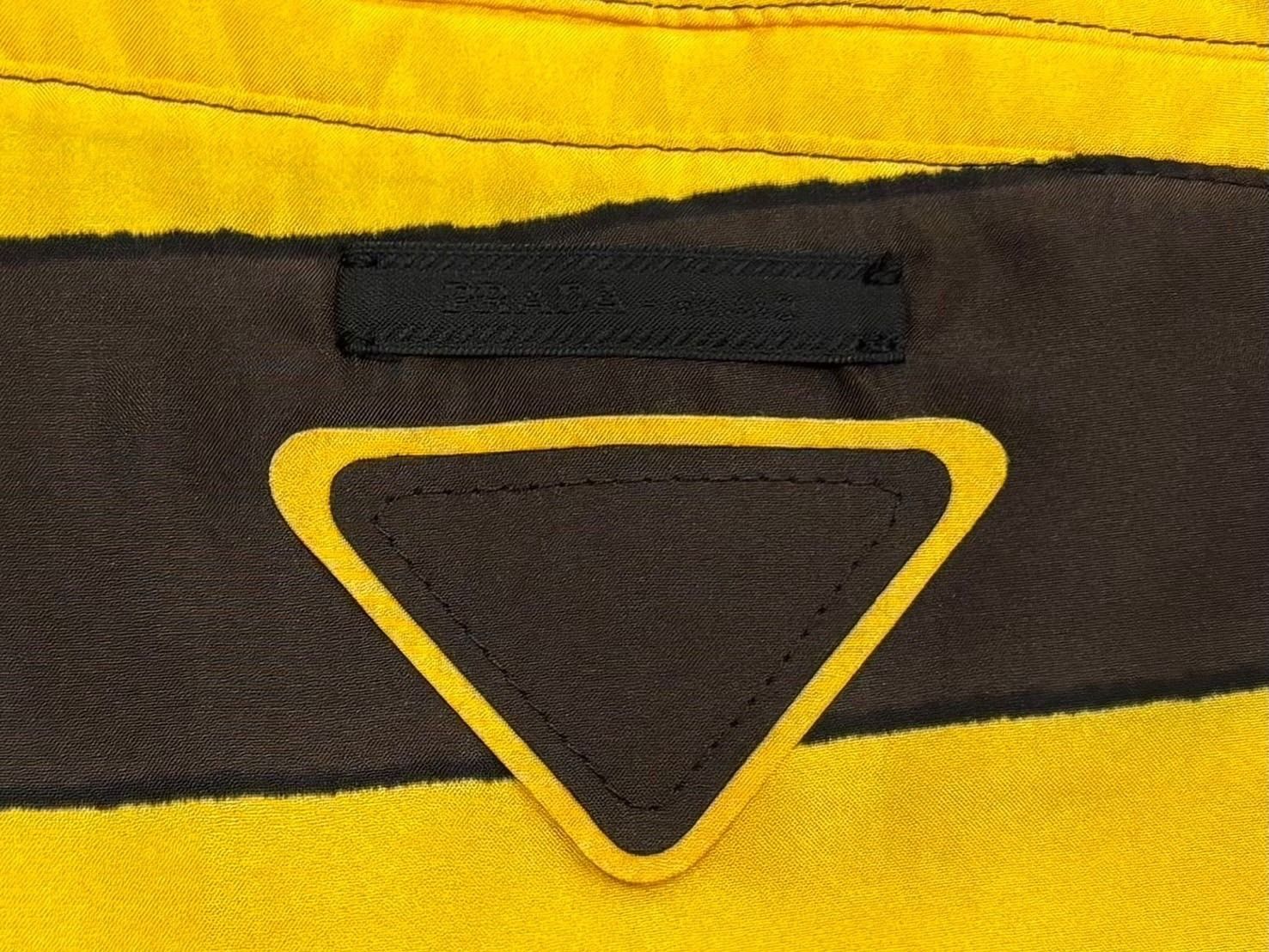 Prada Border Silk Shorts S Yellow Brown Triangle Patch — view 8