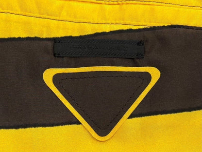 Prada Border Silk Shorts S Yellow Brown Triangle Patch — view 8