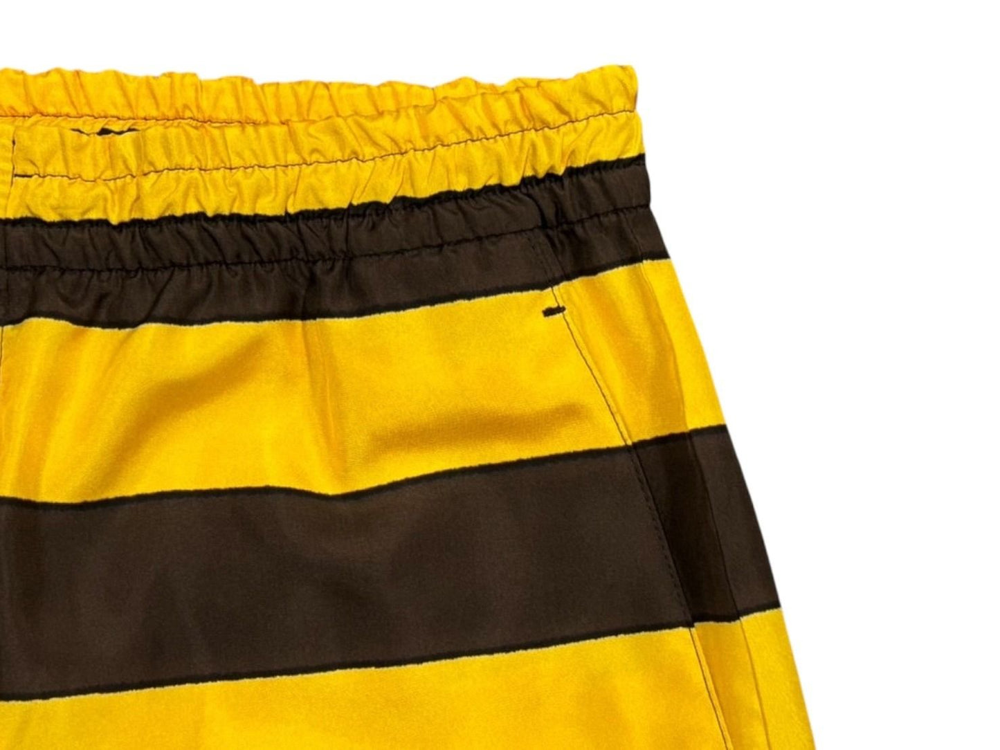 Prada Border Silk Shorts S Yellow Brown Triangle Patch — view 4