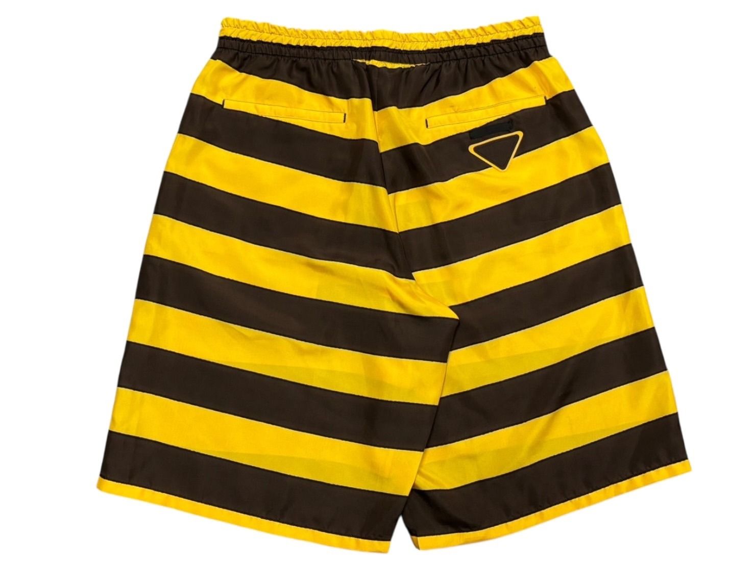 Prada Border Silk Shorts S Yellow Brown Triangle Patch — view 2