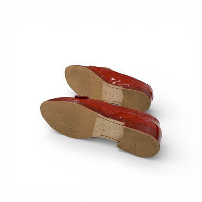 Chanel Loafers Leather Shoes Patent Red Silver CC Logo Turnlock