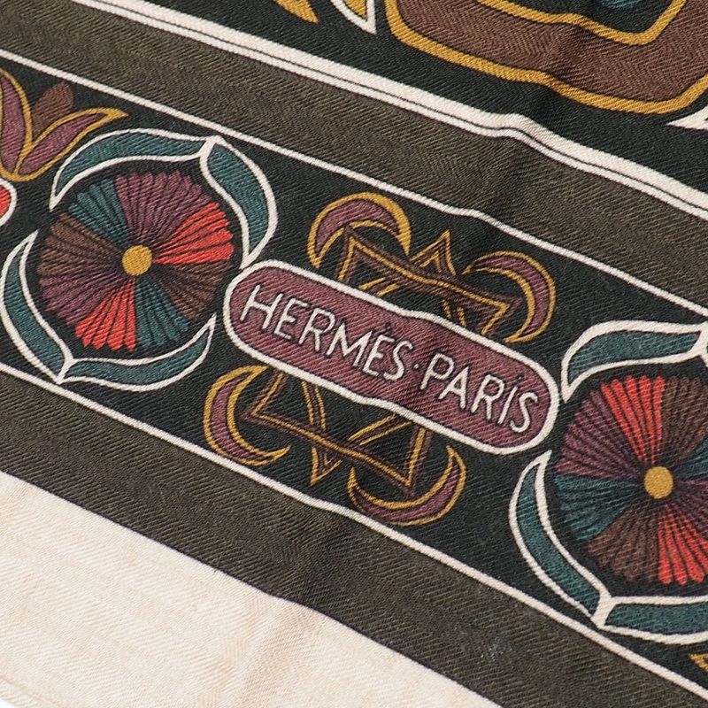 Hermes Folklore Carre Jean Shawl Cashmere Blend Large Scarf