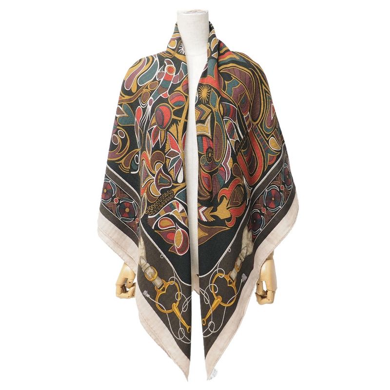 Hermes Folklore Carre Jean Shawl Cashmere Blend Large Scarf