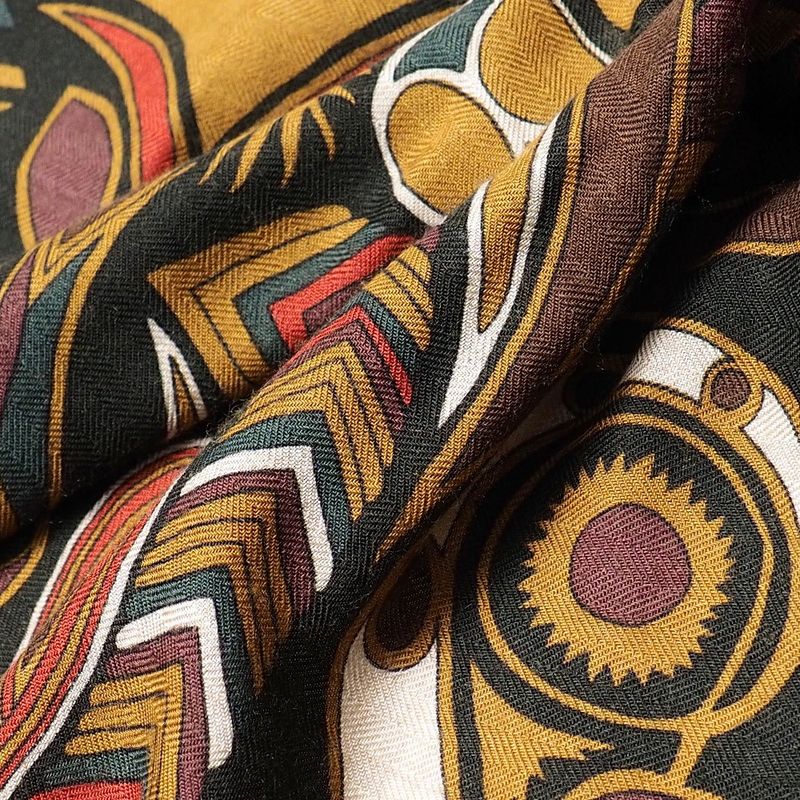 Hermes Folklore Carre Jean Shawl Cashmere Blend Large Scarf