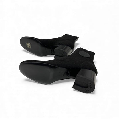 Hermes Voltige Boots Short Shoes Fabric Leather Black Knit