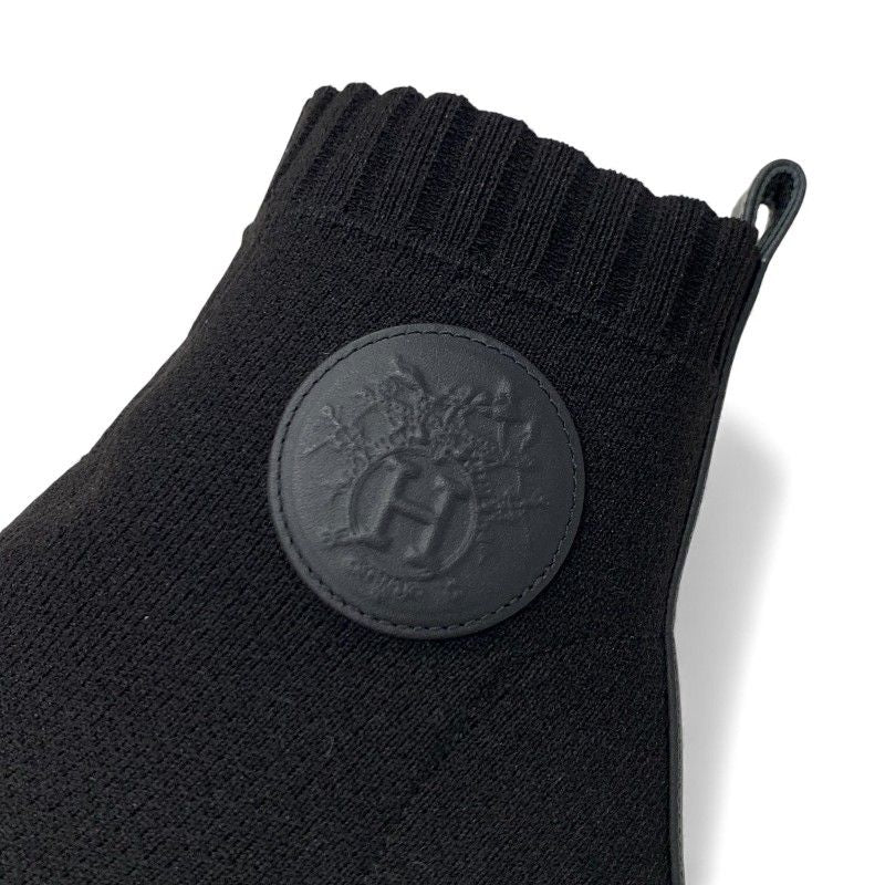 Hermes Voltige Boots Short Shoes Fabric Leather Black Knit