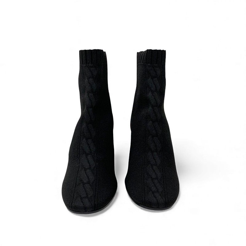 Hermes Voltige Boots Short Shoes Fabric Leather Black Knit