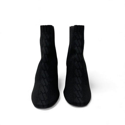 Hermes Voltige Boots Short Shoes Fabric Leather Black Knit