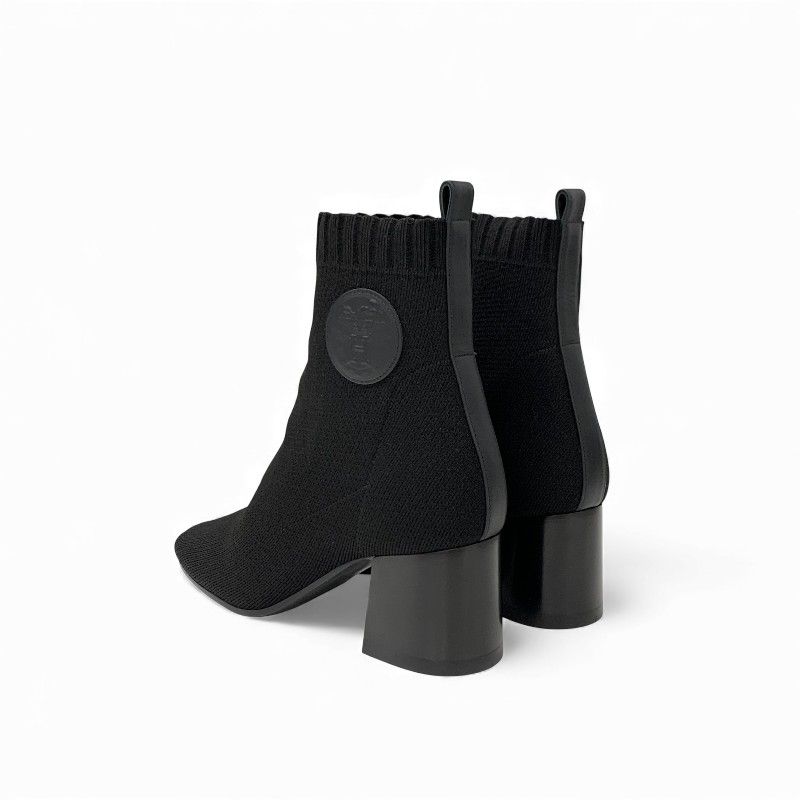 Hermes Voltige Boots Short Shoes Fabric Leather Black Knit