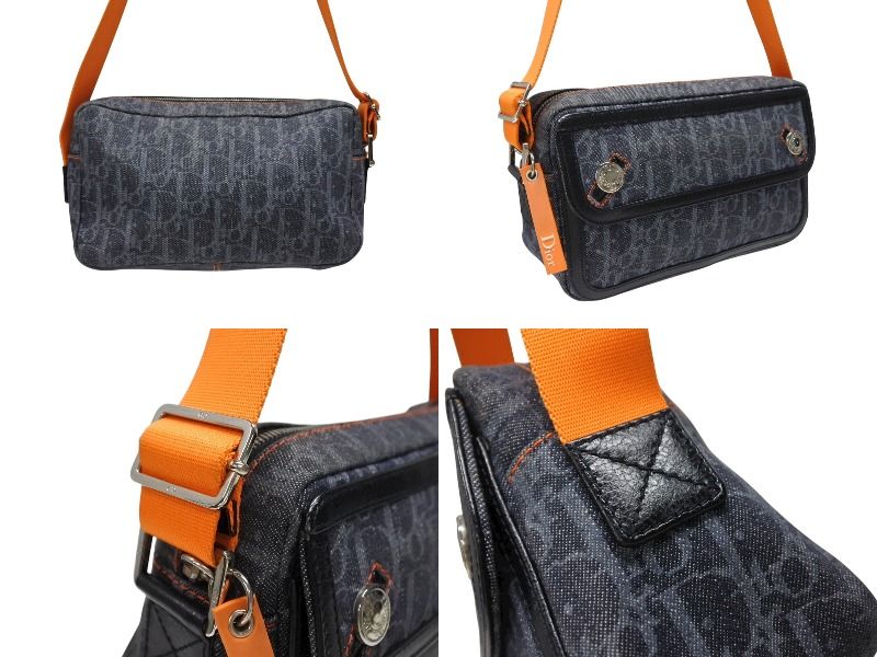 Dior Bag Orange Navy Denim Leather Silver — view 3