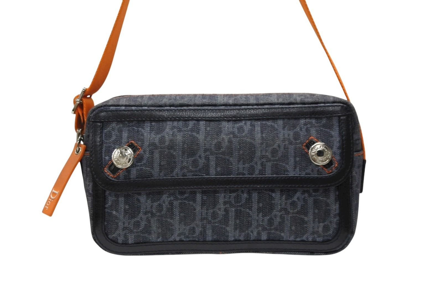 Dior Bag Orange Navy Denim Leather Silver — view 2
