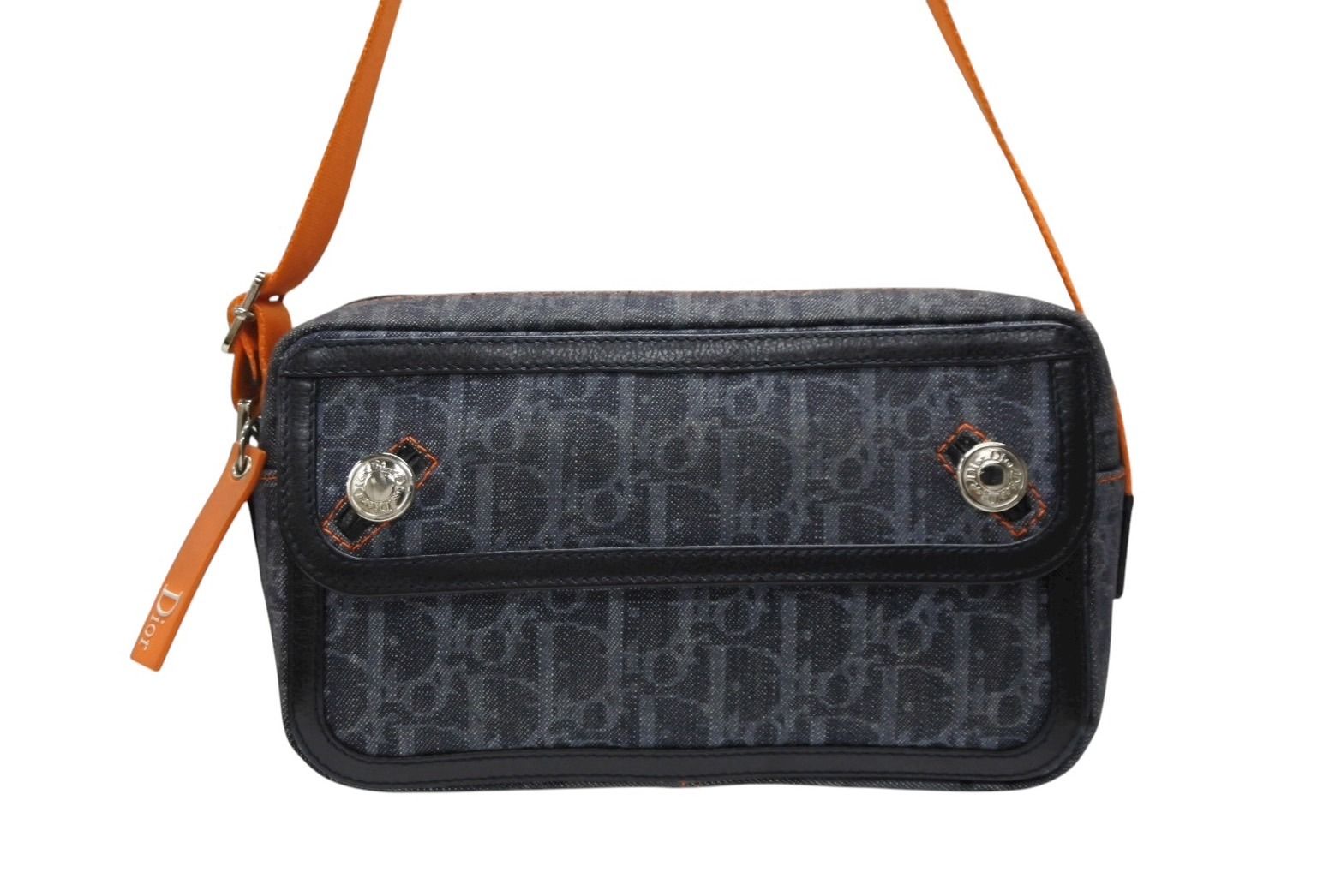 Dior Bag Orange Navy Denim Leather Silver — view 2