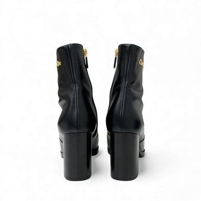 Dior D-town Short Boots Shoes Leather Black Gold Logo