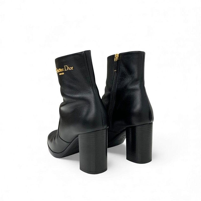 Dior D-town Short Boots Shoes Leather Black Gold Logo